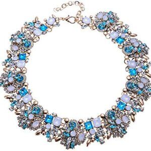 Trendy Blue Rhinestone Choker Necklace with Chunky Chain - Unique Gift Idea